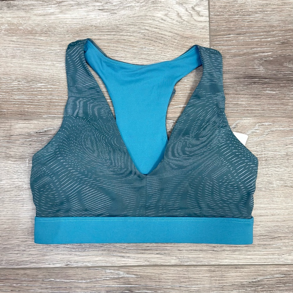 Fabletics Teal Patterned Racerback Sports Bra